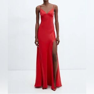 MANGO red satin camisole dress with slit